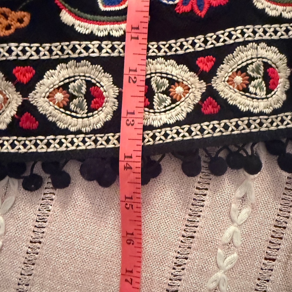 Umgee Boho Festival Embroidered Mini Skirt Birds Floral Pom Trim – Size Small - Picture 13 of 13